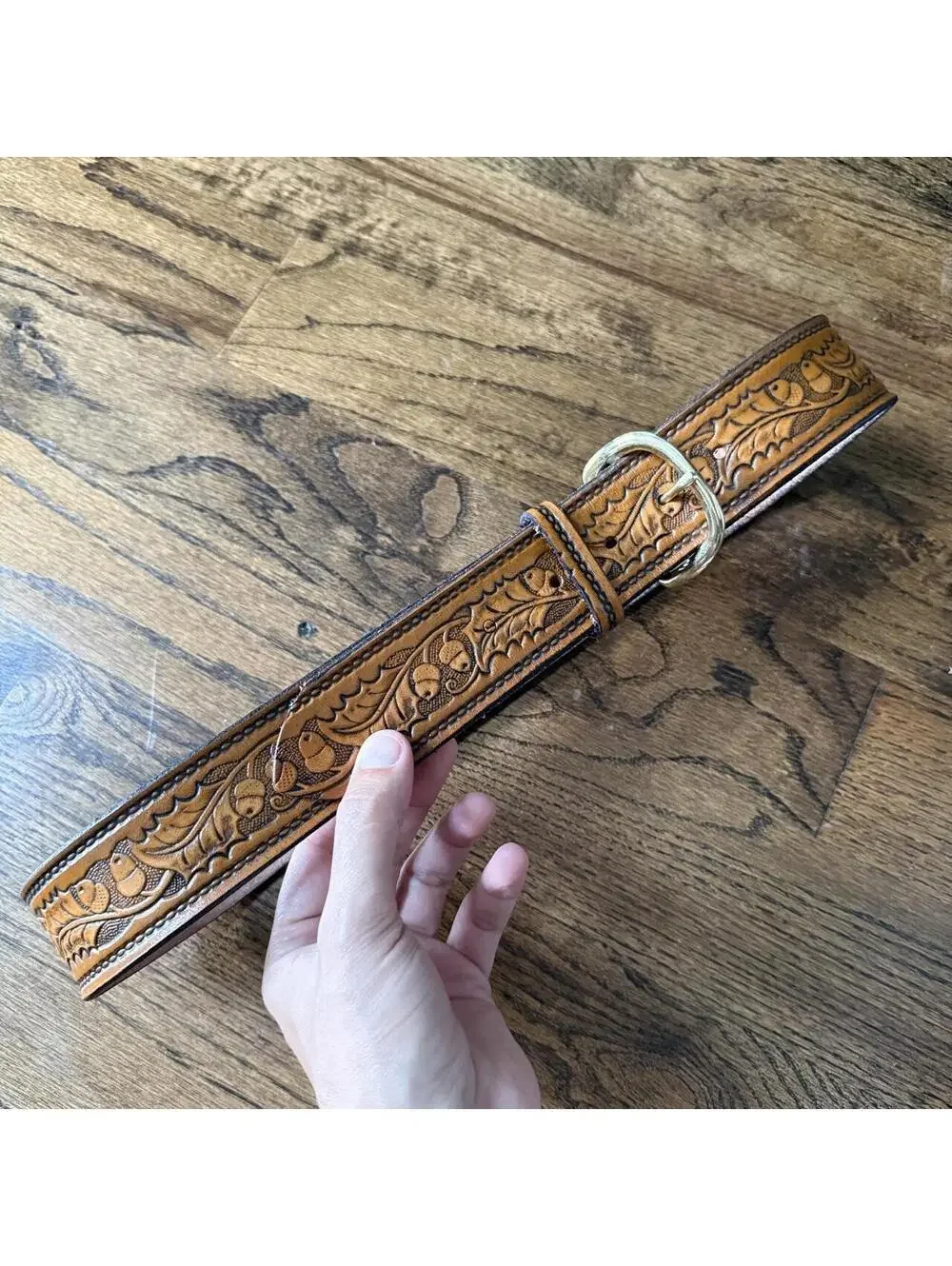 🤎 Genuine Leather Tooled Acorn Belt USA Made 33-36”